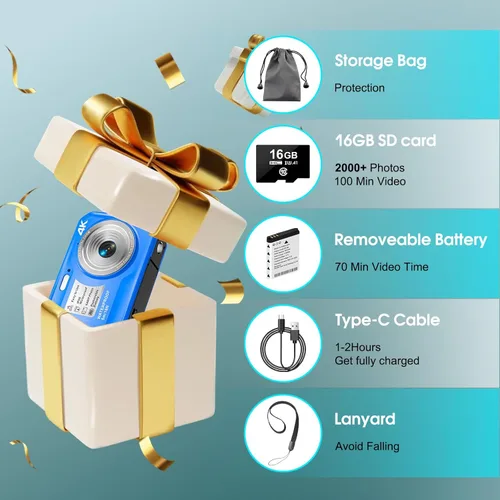 Miniatura 6 de Cámara subacuática 4K, cámara digital impermeable de 64 MP y 16 pies con tarjeta de 16 GB, cámara impermeable flotante