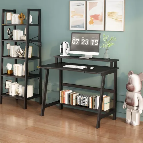 Miniatura 4 de Escritorio pequeño de 31.5 pulgadas, escritorio pequeño para computadora para espacios pequeños, mesa de escritura moderna con estante