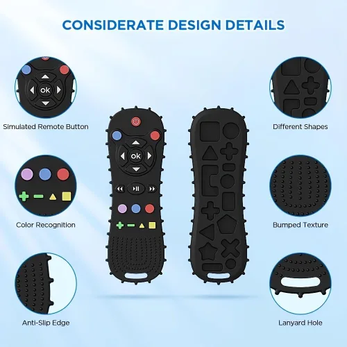 Miniatura 3 de AALFA Juguetes de Dentición para Bebé, Conjunto de Mordedores de Silicona Suave en Forma de Control Remoto de TV + Máquina de Juegos, Juguetes Rosa