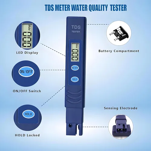 Miniatura 2 de Medidor de agua digital portátil TDS - 0-9990 ppm Probador de calidad de agua para agua potable, agricultura, acuarios, piscinas y sistemas RO-RODI