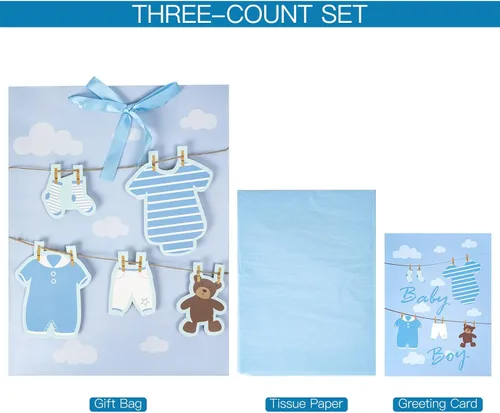 Miniatura 6 de Loveinside Bolsa de regalo para bebé niño con papel de seda y tarjeta de felicitación para baby shower, nuevos padres y más, 16.5 x 12.6 x 5.7