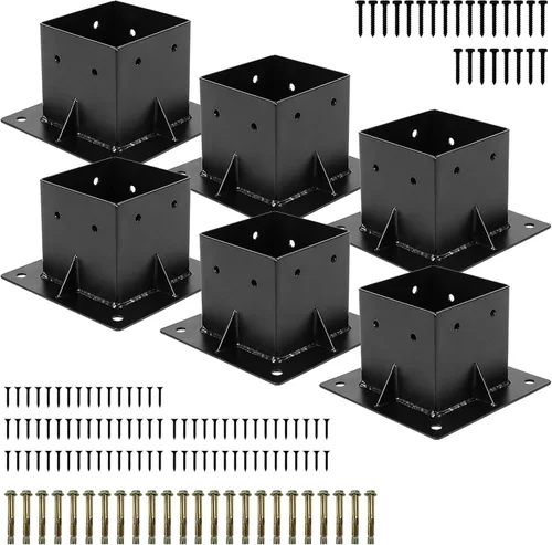 Miniatura 12 de Base de poste de 4 x 4, 4 piezas, soportes de base de poste de cubierta (interior de 3.6 x 3.6 pulgadas) con recubrimiento de polvo negro, soporte