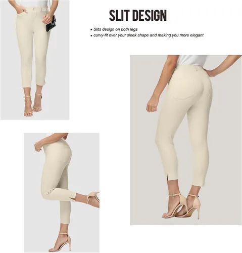 Miniatura 4 de PUWEER Pantalones capri para mujer, elegantes, casuales, elásticos, rectos, con bolsillos