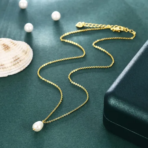 Miniatura 7 de BRAYEG Collar de perlas de oro de 14 quilates para mujer, delicados collares con colgante de perlas de oro ajustables simples collares de perlas