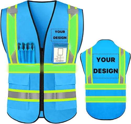 Miniatura 23 de Chaleco de seguridad de alta visibilidad reflectante personalizado con logotipo, ropa de trabajo de seguridad con tiras reflectantes y bolsillos a