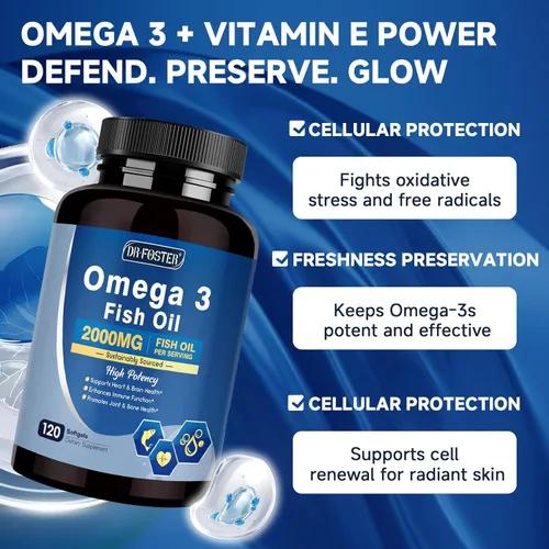Miniatura 6 de Aceite de pescado omega-3 avanzado de 2000 mg de alta potencia con DHA, EPA, ALA apoya la salud del corazón, el cerebro, las articulaciones