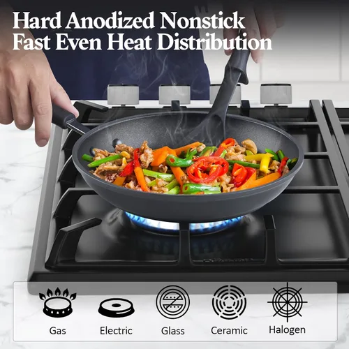 Miniatura 3 de Cook N Home Sartén antiadherente anodizada dura profesional de 8 pulgadas, sartén de cocina con asas que se mantienen frescas, apta