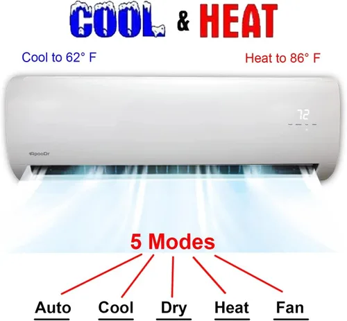 Miniatura 2 de Mini sistema inversor sin conductos de aire acondicionado dividido de 12000 BTU 17.6 SEER2 con bomba de calor 220V 1 tonelada, con kit de instalación