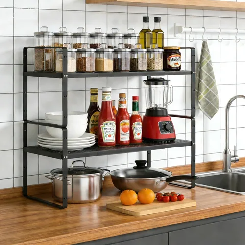 Miniatura 5 de Estante Organizador de Gabinete Expandible, Elevador de Estante Apilable para Cocina Pequeña, Despensa, Escritorio, Armario, Encimera, Oficina