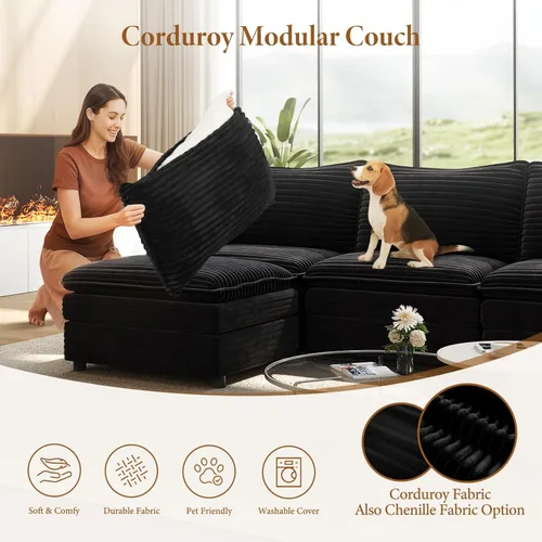 Miniatura 6 de Vesgantti Sofá modular de 108 pulgadas, cómodo sofá de nube con asiento profundo otomano movible, sofá modular en forma de L, sofás seccionales