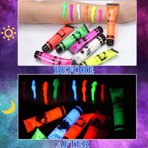 Miniatura 3 de 12 piezas de pintura corporal que brilla en la oscuridad, juego de maquillaje de luz negra fluorescente neón, juego de pintura facial