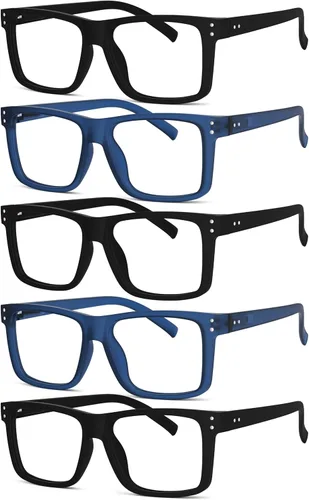 Miniatura 13 de Eyekepper Paquete de 5 gafas de lectura de gran tamaño con marco cuadrado grande para hombres y mujeres - Negro +2.50 Paquete de 5 todo negro