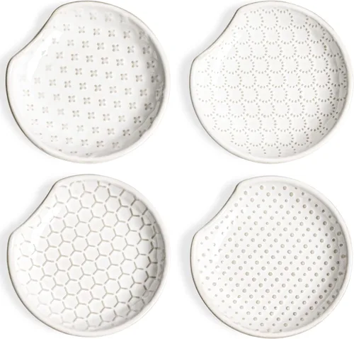 LE TAUCI Juego de 4 soportes de cuchara de cerámica para la parte superior de la estufa, moderno soporte para cuchara de granja para encimera de