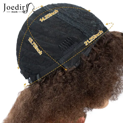Miniatura 6 de JOEDIR HAIR Pelucas afro para mujeres negras, cabello humano castaño oscuro, peluca rizada afro corta afro de 8 pulgadas, pelucas afro grandes 4