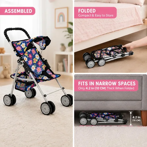 Miniatura 6 de fash n kolor El juego de 4 piezas para muñeca de bebé, diseño de flores, incluye paquete plegable y juego, cochecito de muñeca de bebé, silla alta 4