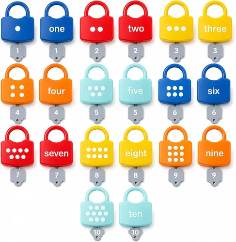 Cerraduras de aprendizaje de números con llaves, 123 números de puntos a juego y conteo juguetes para niños aprendizaje de números, juguetes