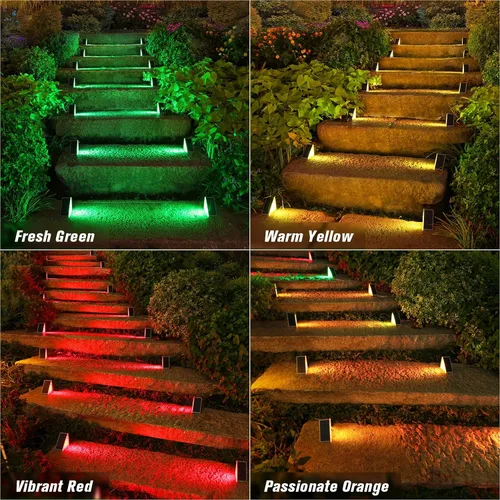 Miniatura 4 de VOLISUN Paquete de 8 luces solares para escaleras, 7 colores fijos, luces solares para escalones al aire libre, impermeables, IP67, luz LED