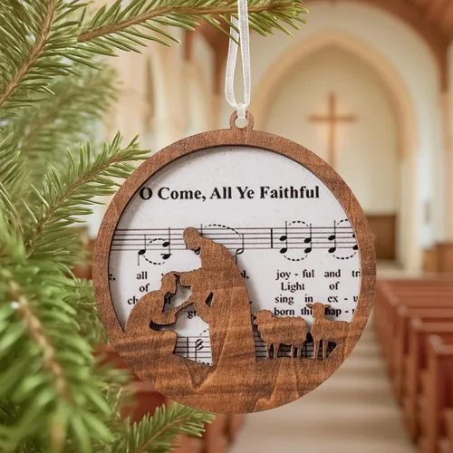 Miniatura 5 de Paquete de 5 adornos de natividad de partitura musical de madera a granel, adorno de escena católica de Navidad, recuerdo cristiano, decoración