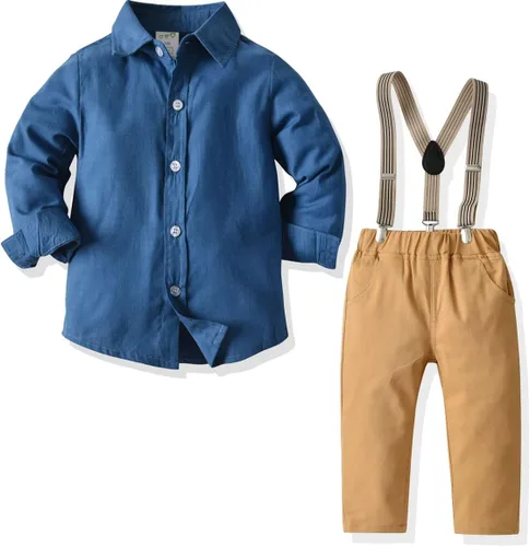 Miniatura 2 de Toddler Dress Suit Baby Boys Clothes Sets Bowtie Shirts Suspenders Pants 4pcs Gentleman Outfits Suits 6 Month 6 Years