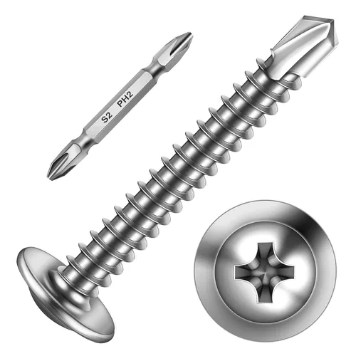 Miniatura 29 de Mywish 200 tornillos autorroscantes negros #10 × 1 pulgada para metal, 410 tornillos de metal negro de óxido de tornillo de acero inoxidable