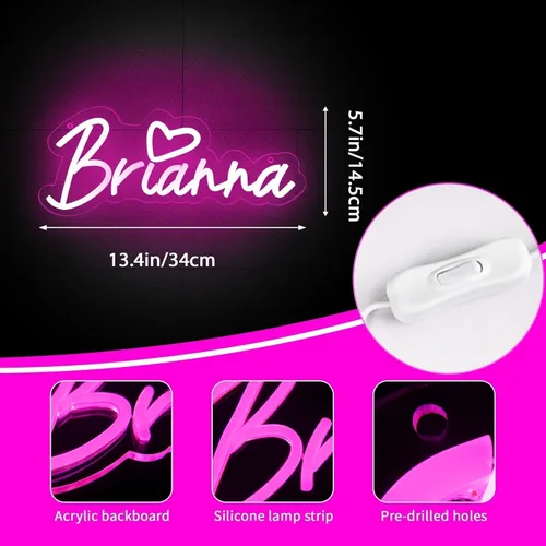 Miniatura 3 de Letrero de neón con el nombre Brianna para decoración de pared, luz de neón LED con el nombre Brianna para dormitorio de niños, decoración de fiesta