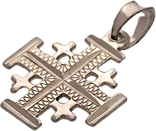 Miniatura 7 de Colgante Cruz Cruzado Jerusalén de Plata de Ley (925) Artesanal en Tierra Santa. Grabado por máquina de corte de diamantes., Metal