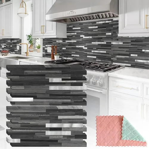 Miniatura 10 de StyloVue 20 hojas para despegar y pegar para cocina, mármol blanco con aspecto de metal plateado que se pega en azulejos para mejorar tu cocina