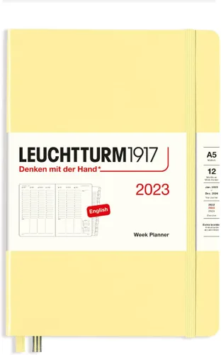 LEUCHTTURM1917 - Planificador semanal mediano (A5) 2023 con folleto adicional, vainilla (1 de enero - 31 de diciembre de 2023)