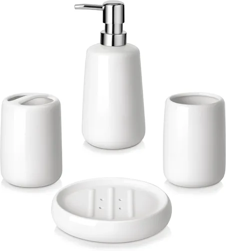 Miniatura 9 de vancasso Juego de accesorios de baño azul, juego de dispensador de jabón de cerámica y soporte para cepillos de dientes, juego de 4 piezas de loza