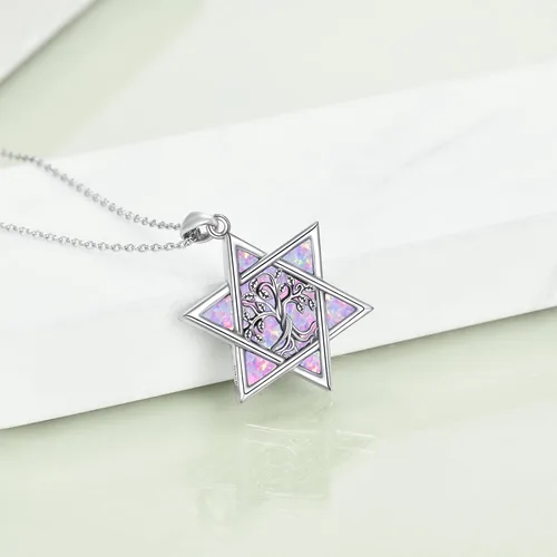 Miniatura 11 de YFN Collar de estrella de David de plata de ley, concha de abulón, árbol de la vida, joyería judía, regalos para mujeres y hombres
