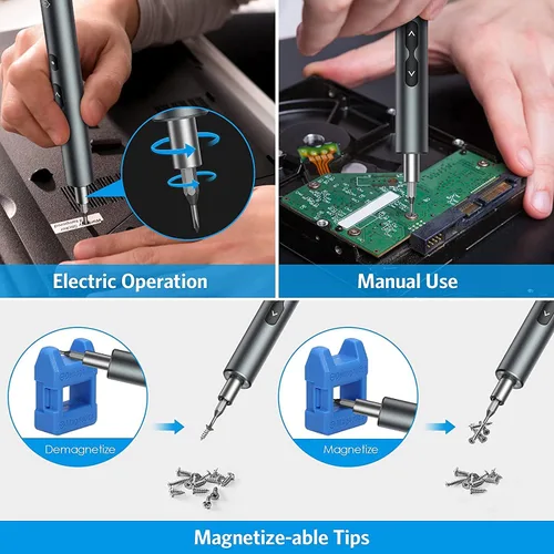 Miniatura 6 de AMIR - Desarmador eléctrico, juego de destornilladores de precisión mini de 28 en 1 inalámbrico con 24 puntas, kit de herramienta de reparación