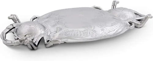 Miniatura 3 de Arthur Court Bandeja de metal de aluminio para cangrejo, decoración costera de alta calidad para servir alimentos y bebidas, 24 x 13.5 pulgadas