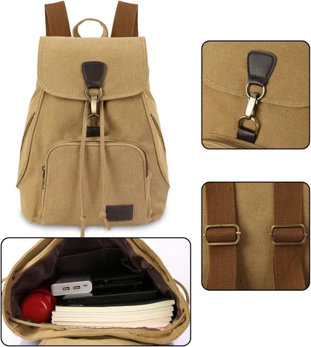 Miniatura 27 de Mochilas de lona a la moda, bolso casual para compras al aire libre, mochila deportiva, senderismo, viajes, bolsa multiusos, Café, Mochilas