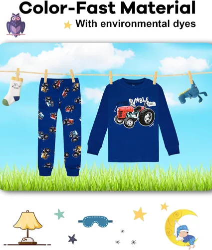 Miniatura 7 de KOBERO Boys Pajamas 4 Pieces Long Set 100% Cotton Sleepwear Size 18 Months-12 Years