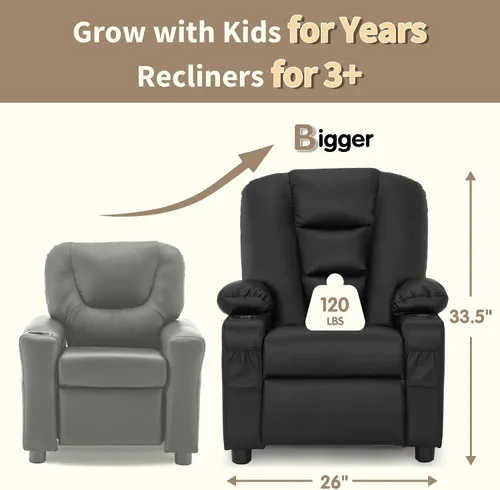 Miniatura 3 de MCombo Sillón reclinable para niños grandes para edades 3+, Silla reclinable para niños, Sillón reclinable para niños pequeños con portavasos, Cuero