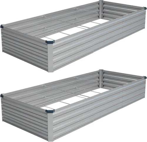 Miniatura 14 de Vengarus Kit de cama de jardín galvanizado elevado de 6 x 3 x 1 pies (paquete de 2), maceta de metal para exteriores, contenedor rectangular de Negro