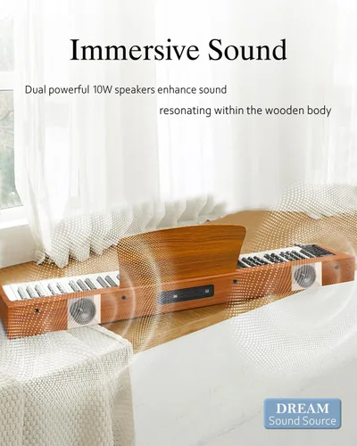 Miniatura 4 de Longeye Teclado de piano de 88 teclas, piano eléctrico de madera, piano digital semipesado para principiantes y profesionales con soporte
