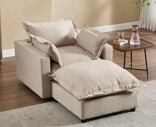 Miniatura 23 de chairus Sofá modular modular de 97 pulgadas con asiento profundo otomano movible, juego de sofá de lino con almohadas suaves en forma de L para sala