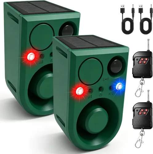 Miniatura 9 de ChunHee Alarma solar con sensor de movimiento para exteriores con control de 3 volúmenes y grabación de voz, alarma de ladridos de perro fuerte