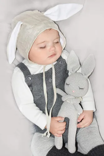 Miniatura 3 de Gorro de conejo para bebé, estilo vintage, algodón, lino, con orejas de conejo de terciopelo, sombrero de Pascua