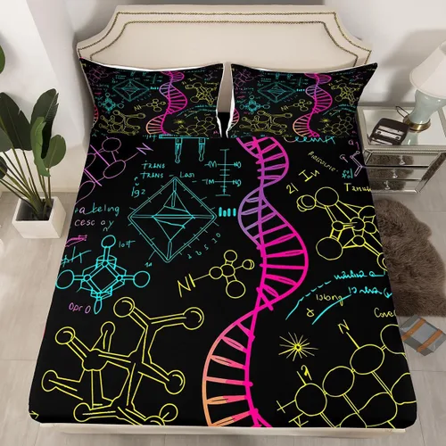 Miniatura 11 de Juego de ropa de cama ajustable con fórmula informática para niños y niños, diseño de geometría de acuarela, números, fórmula matemática, juego