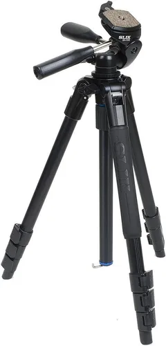 SLIK Pro AL-324DX w/SH-705E Cabezal panorámico de 3 vías para cámaras sin espejo/DSLR Sony Nikon Canon Fuji y más - Negro (613-358)