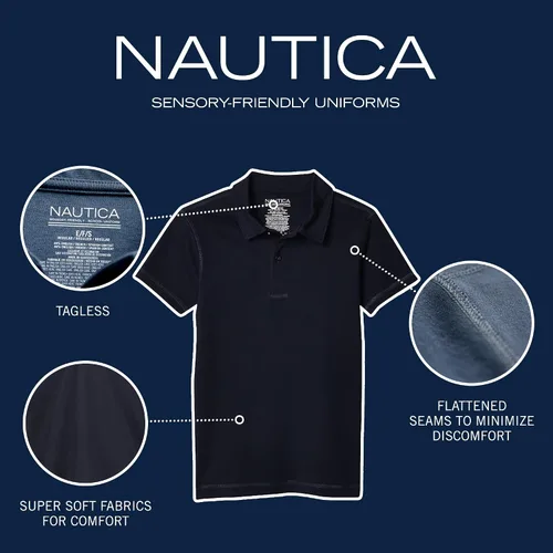 Miniatura 3 de Nautica - Polo sensorial de manga corta para niños, para uniforme de colegio