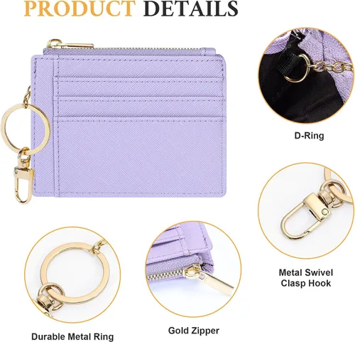 Miniatura 3 de Sodsay Estuche para tarjetas, cartera delgada con bolsillo frontal, para mujer, sujetatarjetas con llavero
