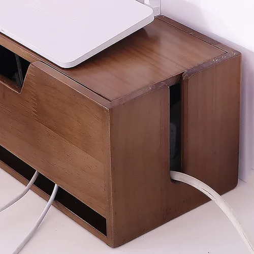Miniatura 3 de Caja de organización de cables, caja de almacenamiento de alambre de madera, estante de enrutador de escritorio, organizador de cables grande