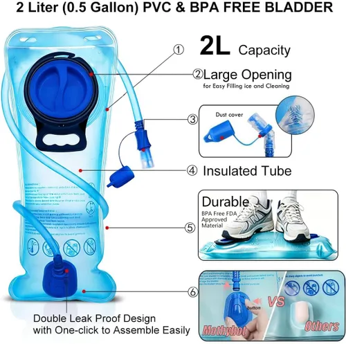 Miniatura 2 de Mothybot Paquete de mochila de hidratación, mochila de agua de 20 litros incluida, bolsa de hidratación de 2 litros, esencial para festivales