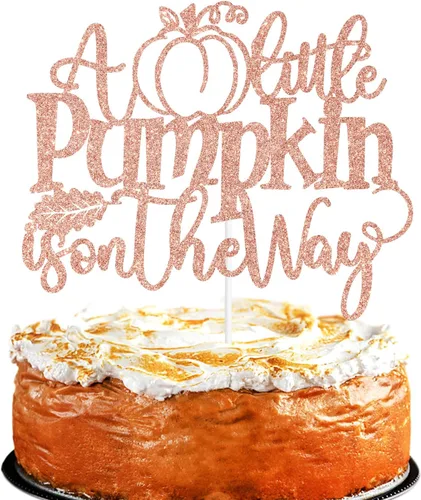 Miniatura 9 de Decoración para tartas con purpurina dorada "A Little Pumpkin is on the Way", dulce calabaza/calabaza Oh Baby/Little Pumpkin, decoración de fiesta