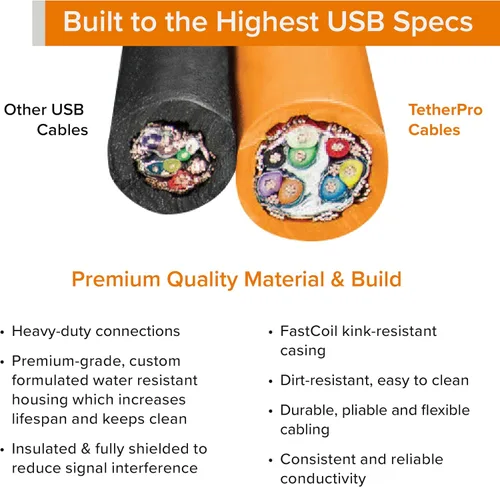Miniatura 5 de Tether Tools TetherPro - Cable USB 3.0 a Micro-B para transferencia rápida y conexión entre cámara y computadora, naranja de alta visibilidad, 15