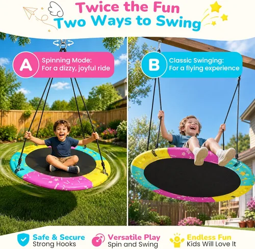 Miniatura 3 de Columpio de árbol, columpio de platillo de 43 pulgadas/48 pulgadas para niños y adultos, juegos de columpios aprobados por ASTM con capacidad