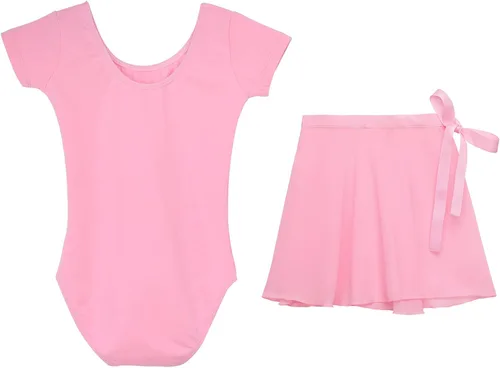 Miniatura 3 de Century Star Leotardo de ballet para niñas pequeñas, conjuntos de vestido de ballet, conjunto de vestido de ballet de manga corta, falda combinada
